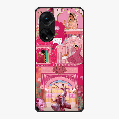 Pink Palace Muse Glass Case showing flat back view with elegant palace inspired artwork and glossy glass finish.
