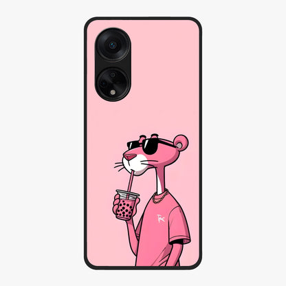 Pink Panther Glass Case showing flat back view with iconic pink panther artwork and glossy glass finish.