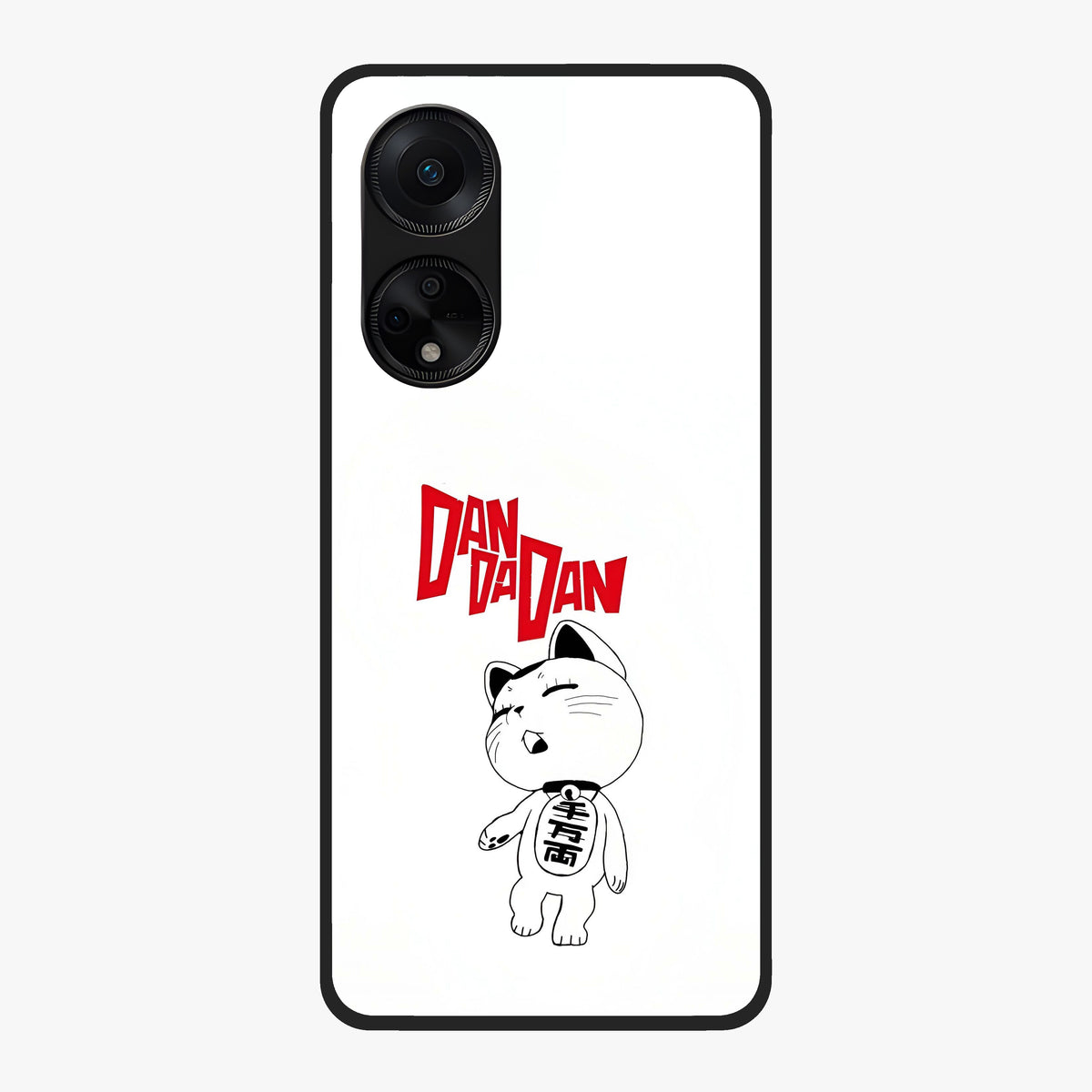Playful Spirit Charm Glass Case showing flat back view with cheerful charm themed artwork and glossy glass finish.