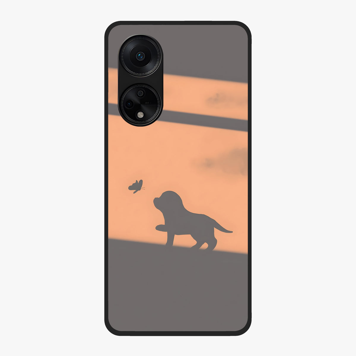 Puppy Shadow Art Glass Case showing flat back view with cute puppy shadow style artwork and glossy glass finish.