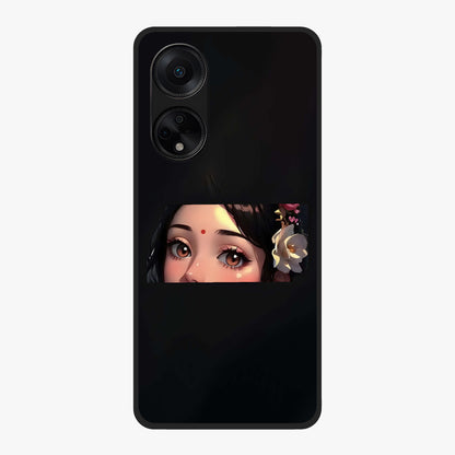 Radha Divine Embrace Glass Case showing flat back view with devotional Radha artwork and glossy glass finish.