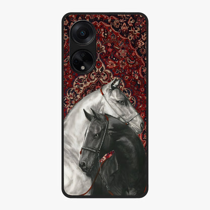 Regal Stallion Tapestry Glass Case showing flat back view with majestic horse tapestry artwork and glossy glass finish.