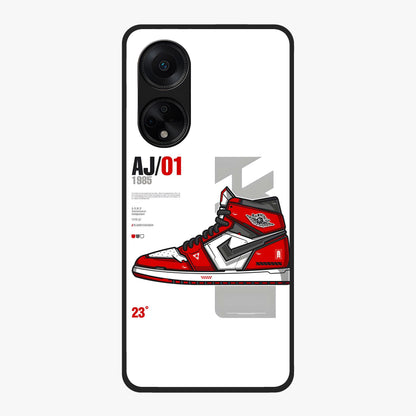 Retro Sneaker Blueprint Glass Case showing flat back view with sneaker blueprint style artwork and glossy glass finish.