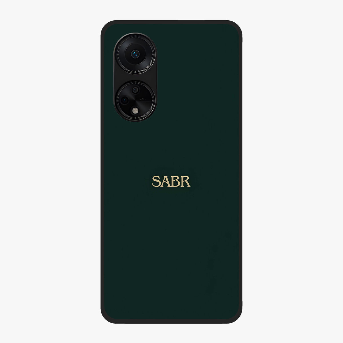 Sabr Minimal Patience Glass Case showing flat back view with minimalist typography artwork and glossy glass finish.