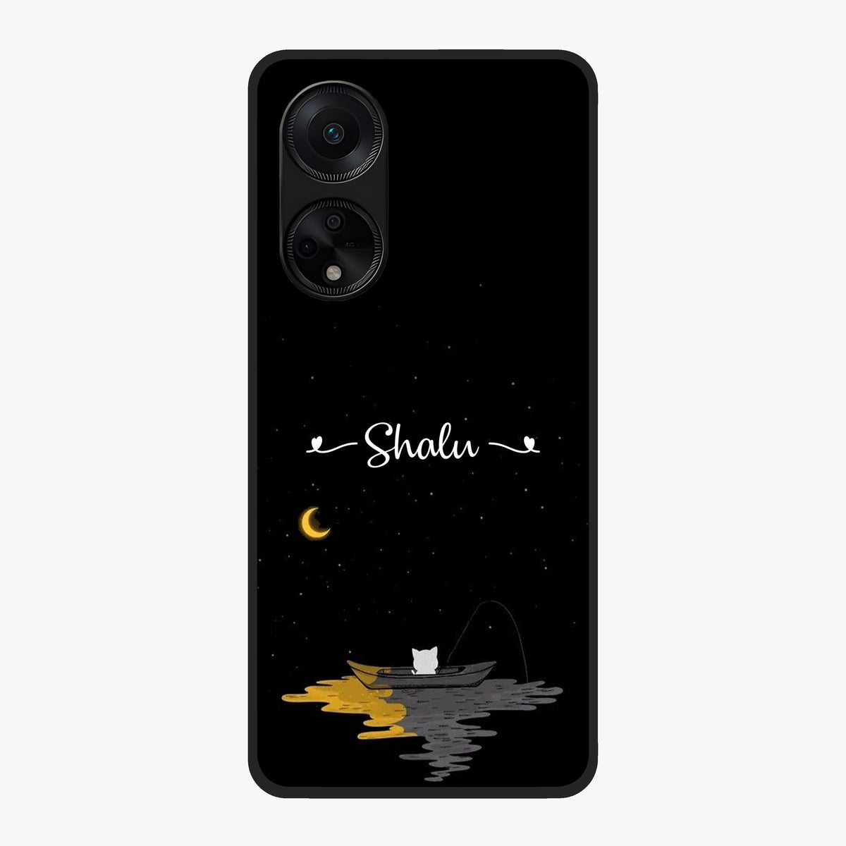 Silent Night Row Glass Case showing flat back view with calm night themed artwork and glossy glass finish.