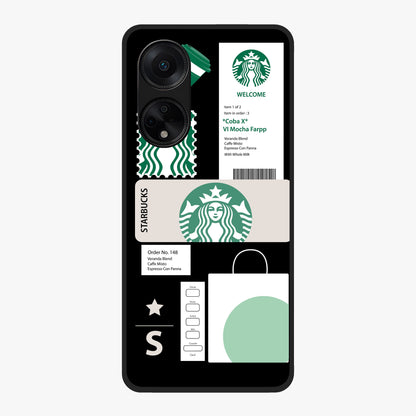 Starbucks Mocha Glass Case showing flat back view with coffee inspired artwork and glossy glass finish.