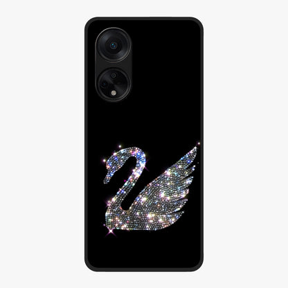 Starlit Swan Grace Glass Case showing flat back view with graceful swan artwork under starry sky and glossy glass finish.