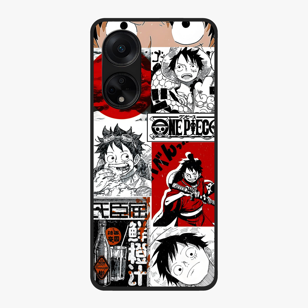 Strawhat Chaos Panels Glass Case showing flat back view with anime inspired chaos panel artwork and glossy glass finish.