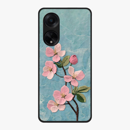 Threaded Blossom Breeze Glass Case showing flat back view with delicate blossom artwork and glossy glass finish.