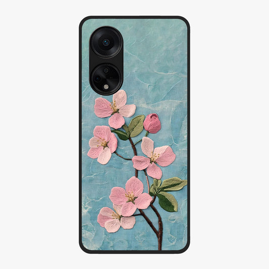 Threaded Blossom Breeze Glass Case showing flat back view with delicate blossom artwork and glossy glass finish.