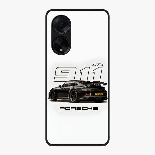 Turbo Legacy Icon Glass Case showing flat back view with iconic sports car inspired artwork and glossy glass finish.