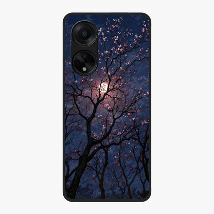 Twilight Sakura Serenade Glass Case showing flat back view with cherry blossom artwork at twilight and glossy glass finish.