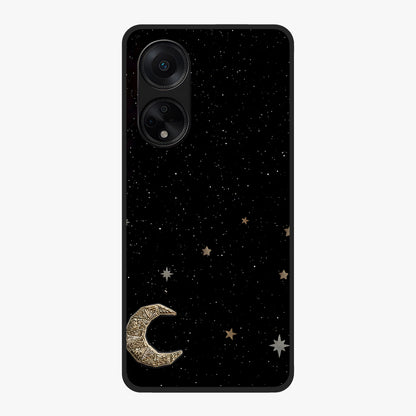 Twinkle Star With Half Moon Glass Case showing flat back view with star and half moon artwork and glossy glass finish.