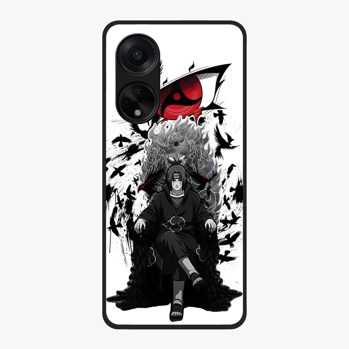 Uchiha Shadow Throne Glass Case showing flat back view with cosmic underwater themed artwork and glossy glass finish.
