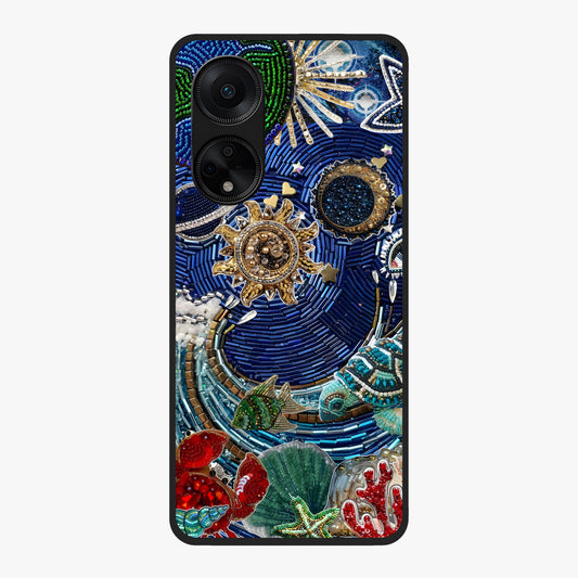 Universe Underwater Spark Glass Case showing flat back view with cosmic underwater themed artwork and glossy glass finish.