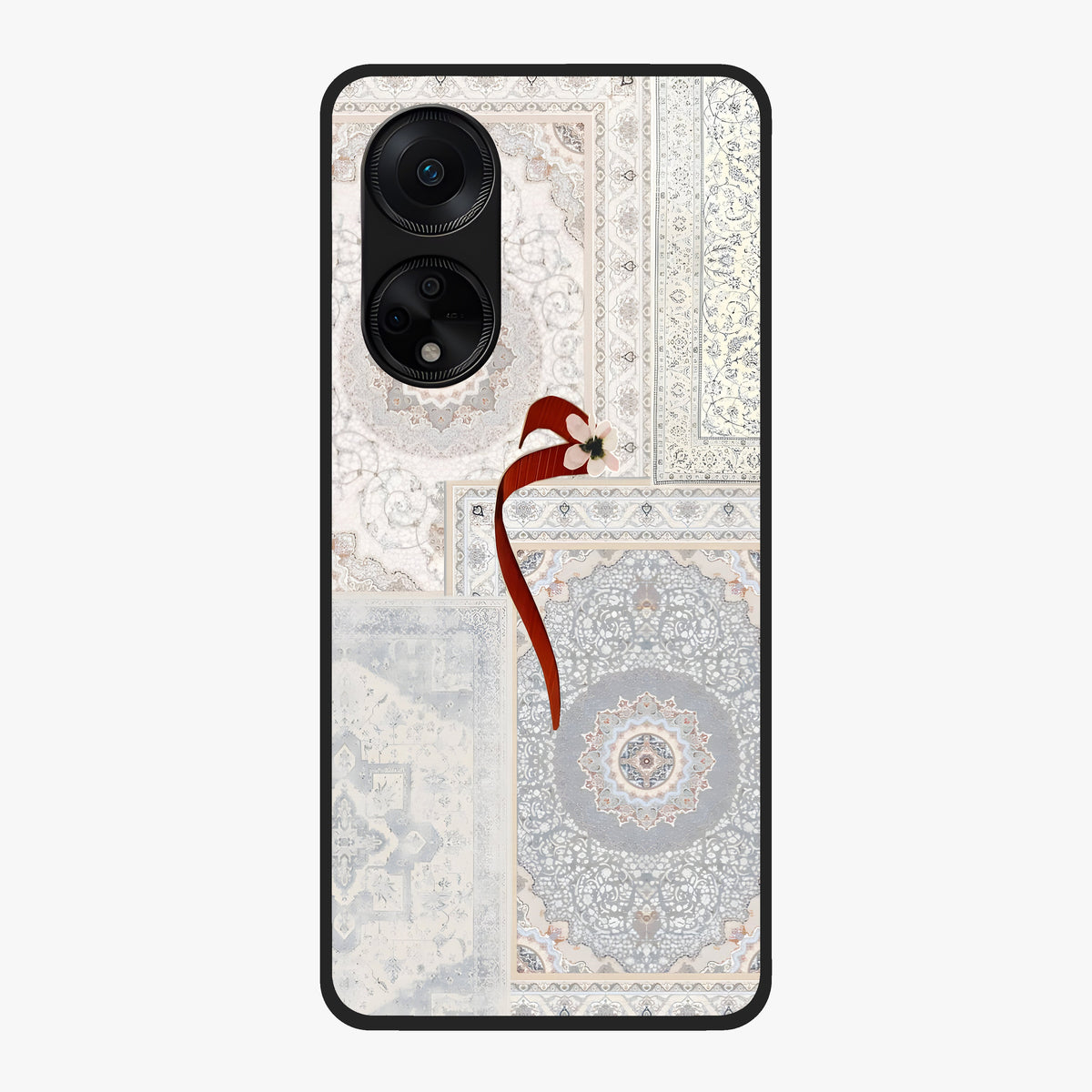 White Aesthetic Bow Glass Case showing flat back view with minimal bow artwork and glossy glass finish.