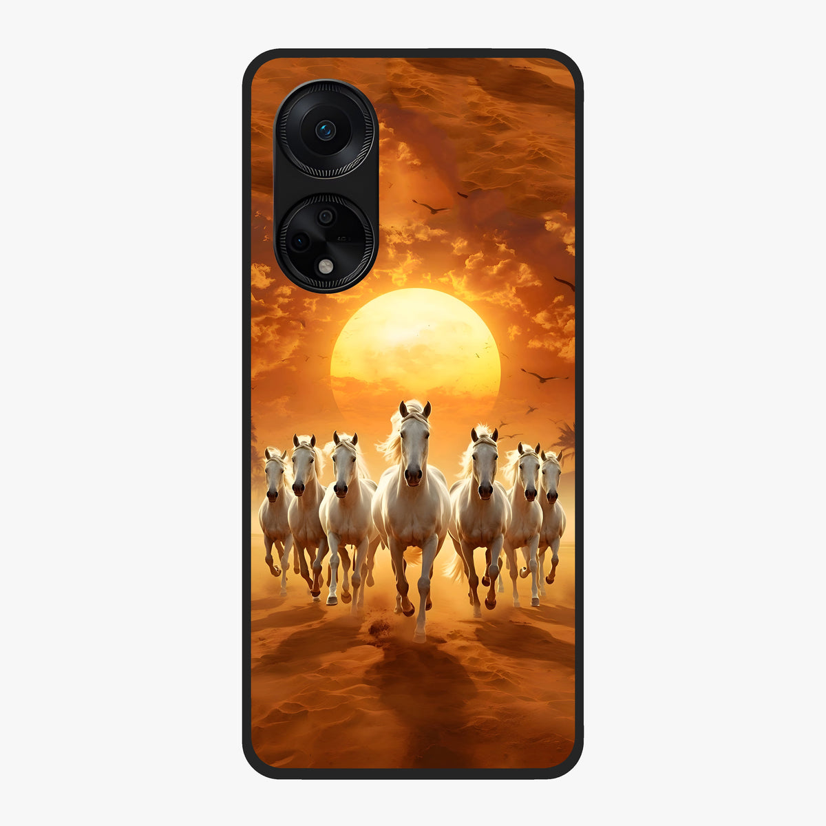 Wild Sunset Majesty Glass Case showing flat back view with majestic sunset landscape artwork and glossy glass finish.