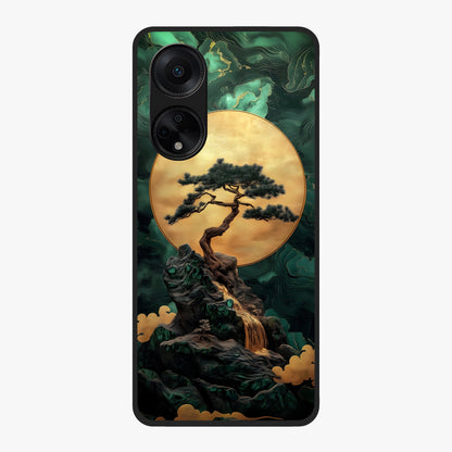 Zen Moon Rise Glass Case showing flat back view with calm moonrise artwork and glossy glass finish.