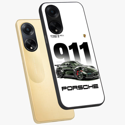 911 Turbo Dominance Glass Case displayed in premium angled mockup highlighting sporty car illustration and sleek glass surface.