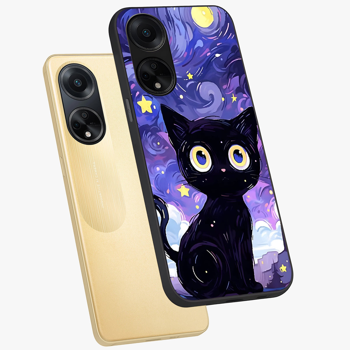Abstract Cat Art Glass Case displayed in angled mockup highlighting modern abstract cat artwork and sleek glass surface.