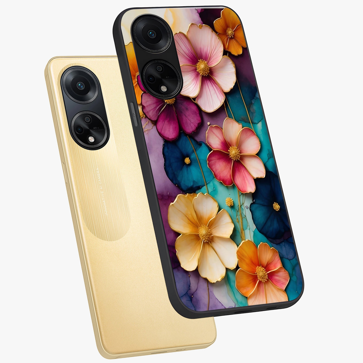 Artlyn Grace Flower Pattern Glass Case displayed in angled mockup highlighting delicate flower pattern design and smooth glass surface.