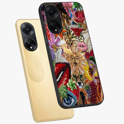 Beaded Fashion Jungle Glass Case displayed in angled mockup highlighting colorful fashion bead design and artistic pattern.