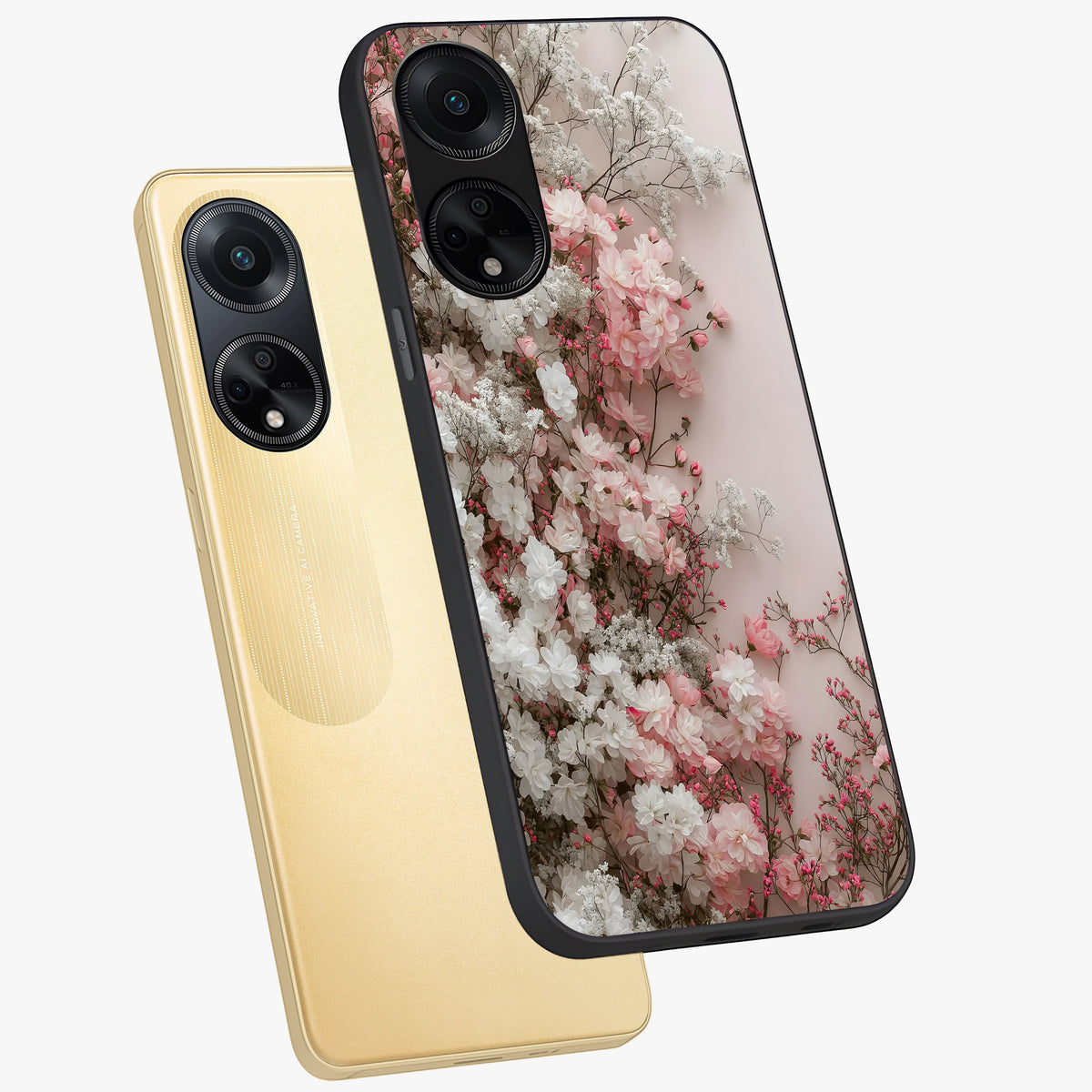 Blush Blossom Cloud Glass Case displayed in angled mockup highlighting soft cloud and blossom design with pastel aesthetic.
