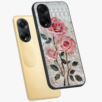 Blush Mosaic Bloom Glass Case displayed in angled mockup highlighting artistic mosaic flower pattern with aesthetic design.