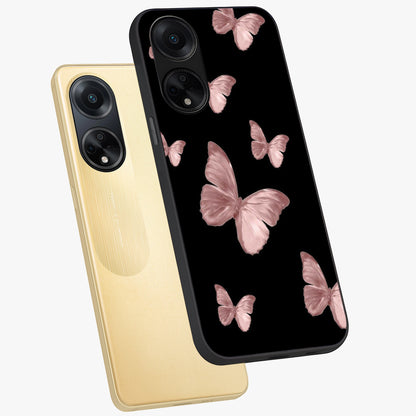 Butterfly Pattern Glass Case displayed in angled mockup highlighting delicate butterfly design and aesthetic pattern style.