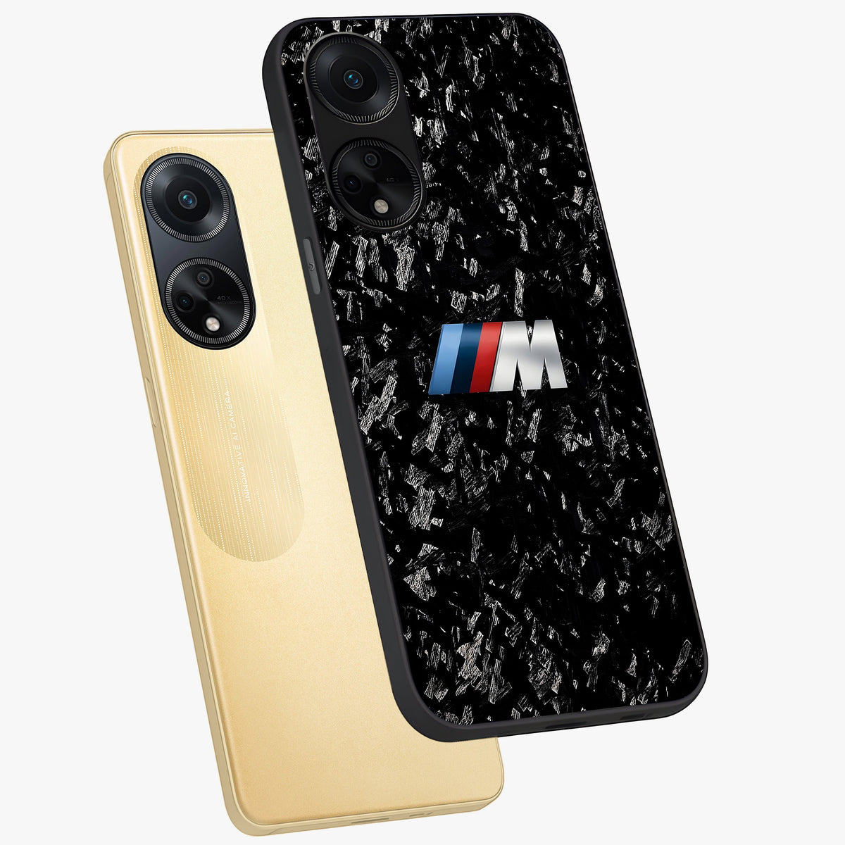 Carbon Speed Mark Glass Case displayed in angled mockup highlighting racing inspired carbon design and sleek aesthetic style.
