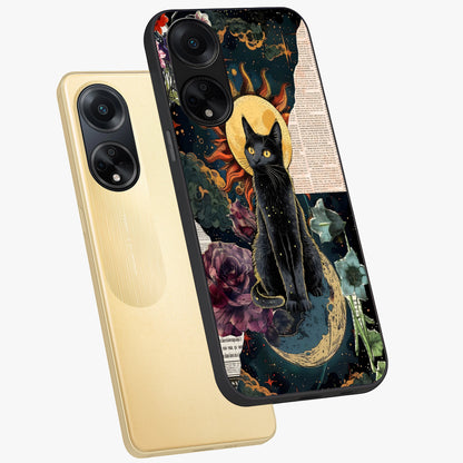 Celestial Black Cat Glass Case displayed in angled mockup highlighting cosmic black cat design with celestial aesthetic.