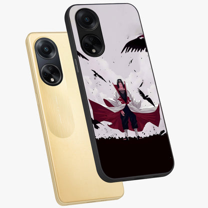 Crimson Crow Ascension Glass Case displayed in angled mockup highlighting powerful crow illustration with dark crimson aesthetic.