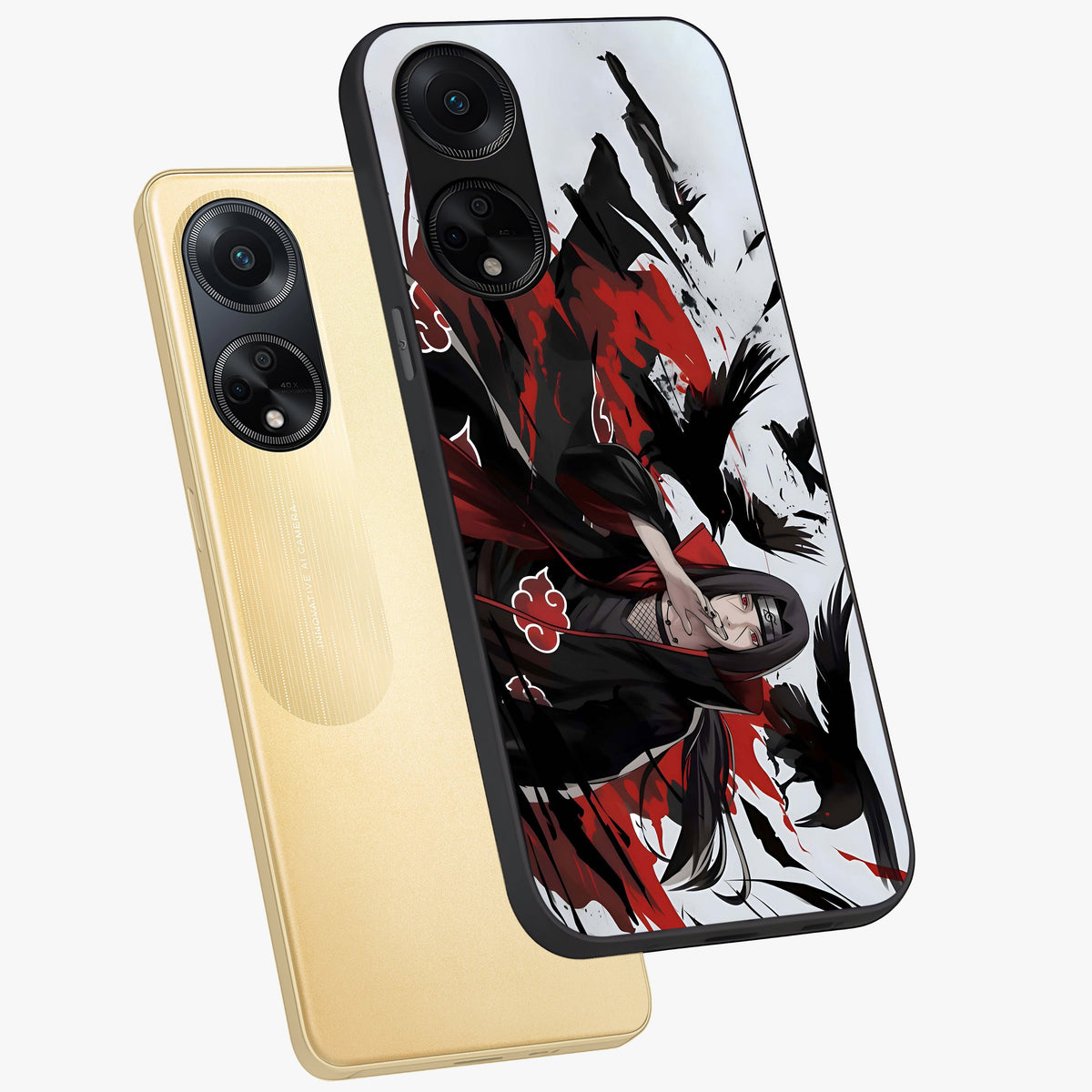 Crimson Crow Illusion Glass Case displayed in angled mockup highlighting mysterious crow graphic with dark aesthetic style.