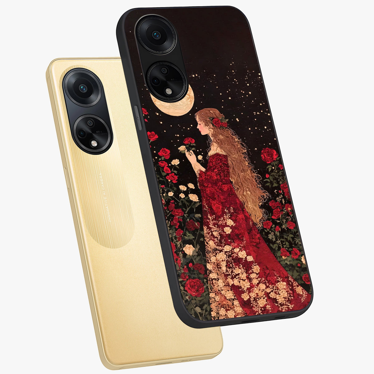 Crimson Dreams Glass Case displayed in angled mockup highlighting soft crimson aesthetic design with artistic theme.