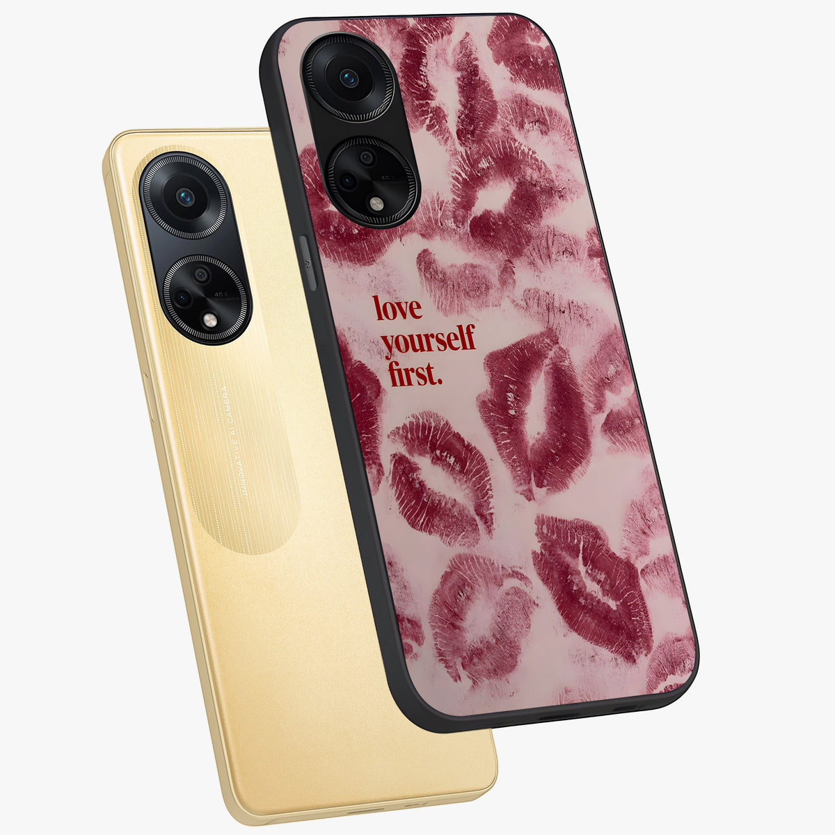 Crimson Kiss Love Glass Case displayed in angled mockup highlighting bold love inspired design with modern aesthetic style.