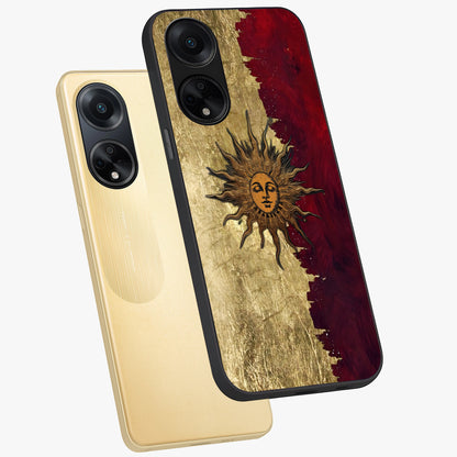 Crimson Sun Majesty Glass Case displayed in angled mockup highlighting majestic crimson sun design with bold aesthetic style.