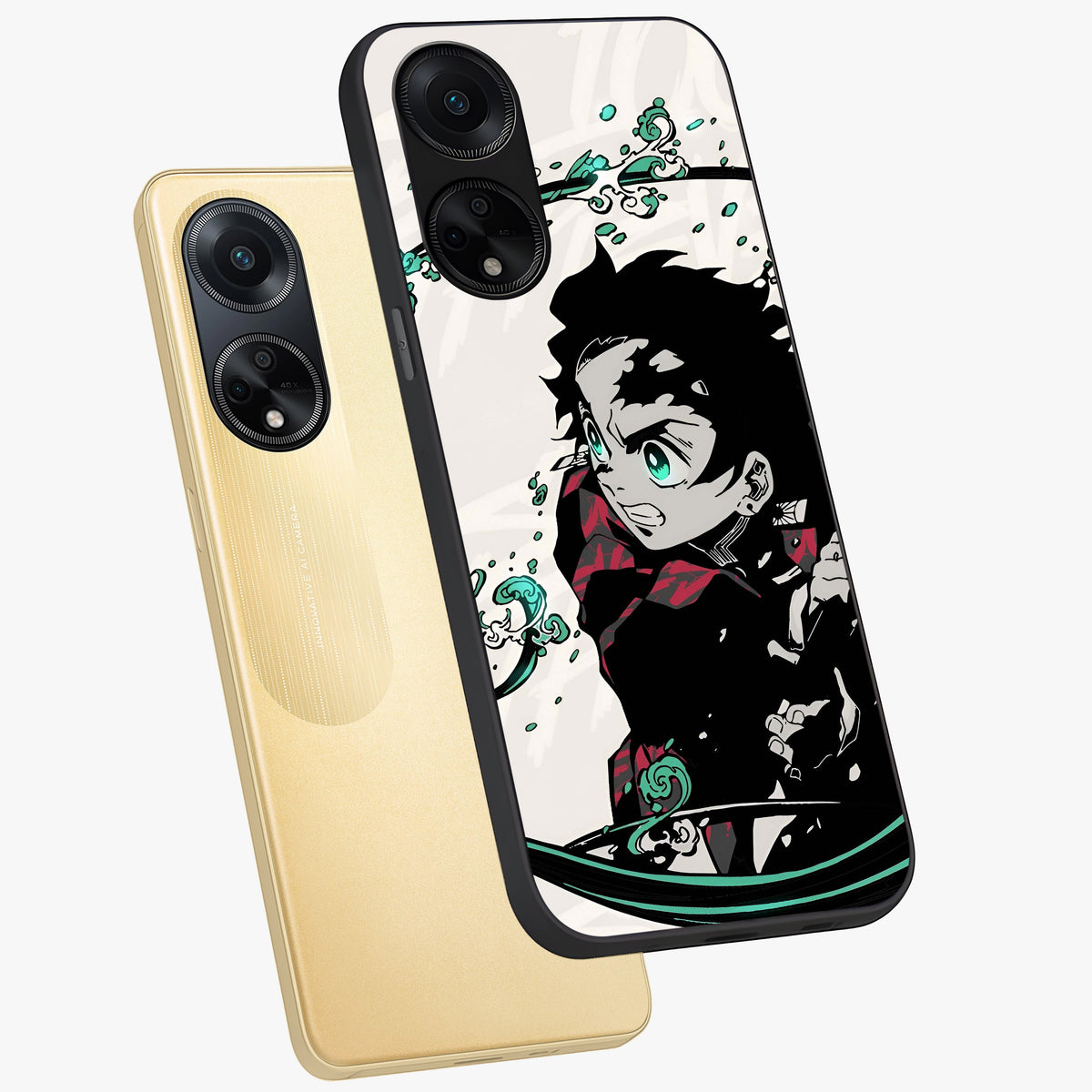 Demon Slayer Glass Case displayed in angled mockup highlighting dramatic anime character design with action aesthetic.