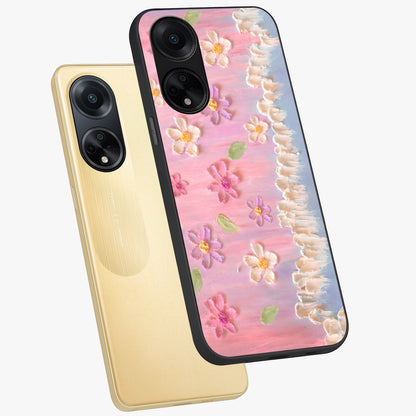 Dreamy Painted Garden Glass Case displayed in angled mockup highlighting colorful garden illustration with dreamy aesthetic style.