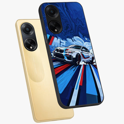 Drift Power Rush Glass Case displayed in angled mockup highlighting powerful drift car design with sporty aesthetic style.