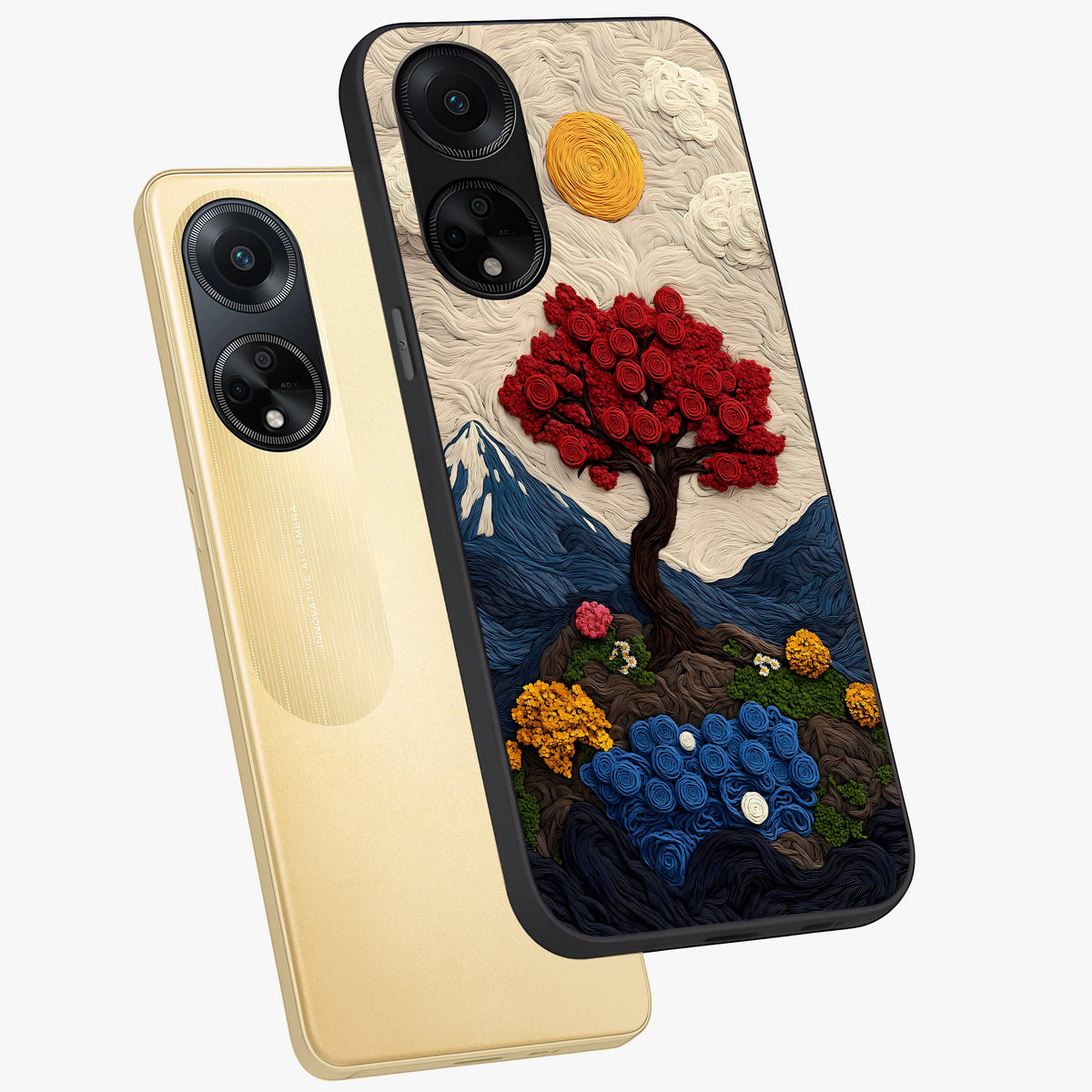 Eternal Nature Tapestry Glass Case displayed in angled mockup highlighting detailed botanical pattern with artistic aesthetic.