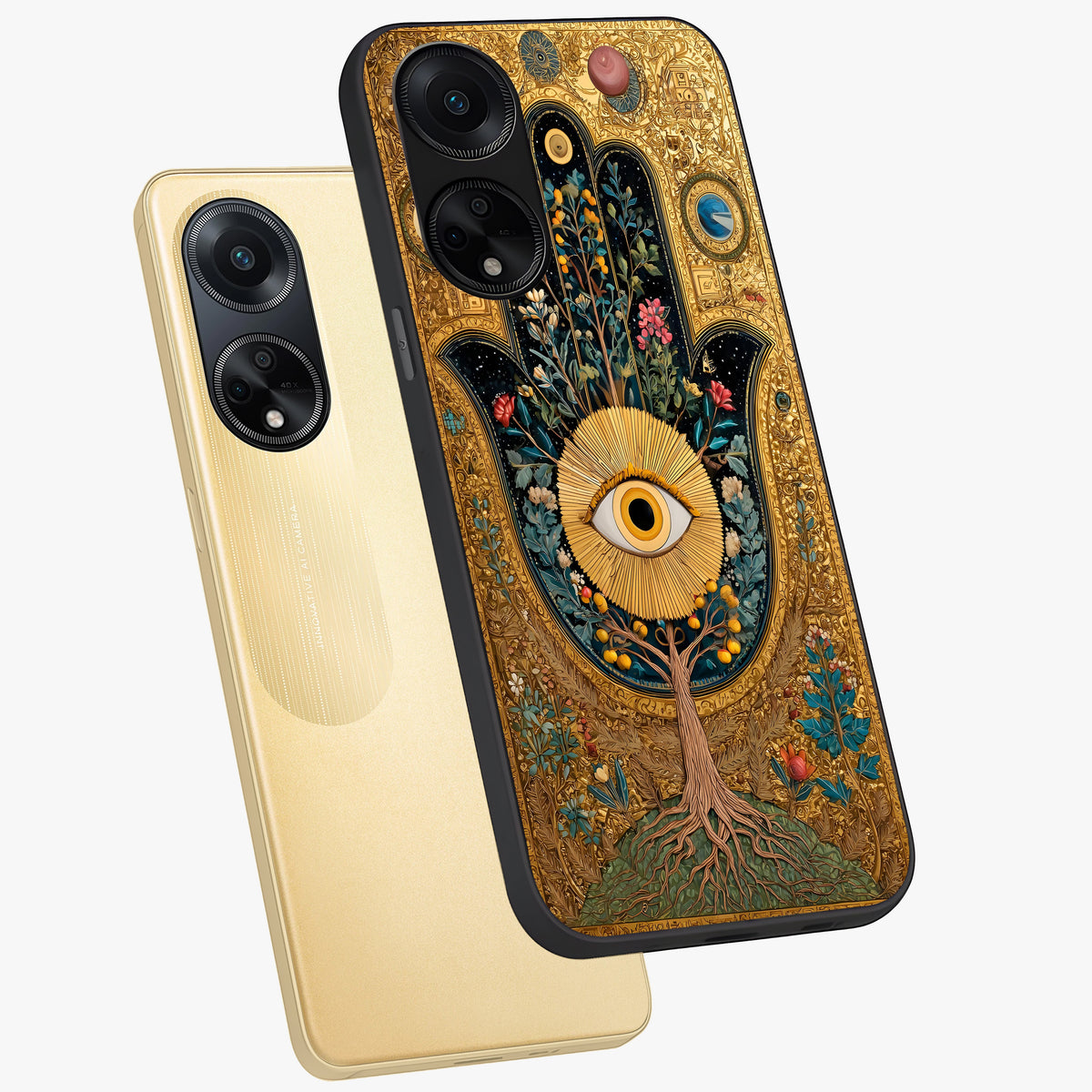 Ethereal Evil Eye Glass Case displayed in angled mockup highlighting protective evil eye symbol with spiritual aesthetic design.