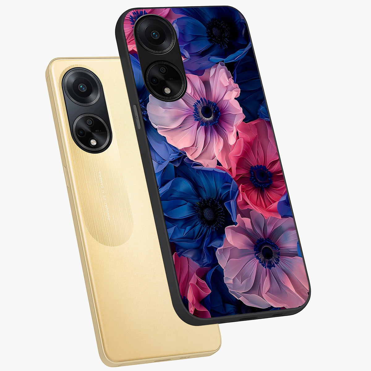 Flower Paper Art Pattern Glass Case displayed in angled mockup highlighting layered paper flower design with artistic aesthetic.