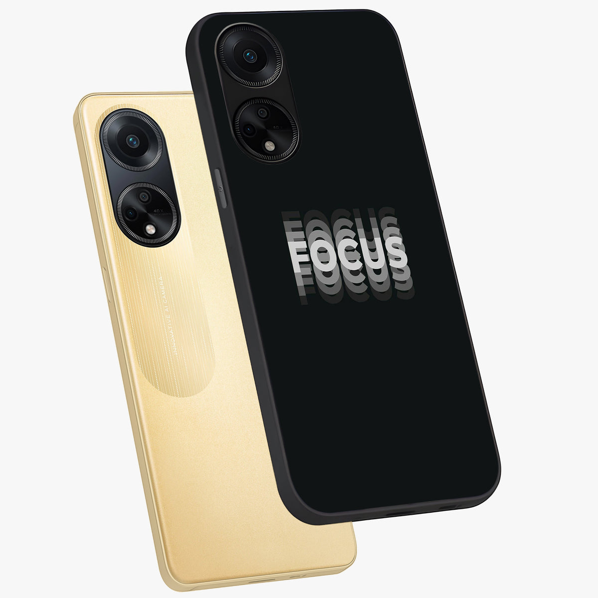 Focus Mode On Glass Case displayed in angled mockup highlighting clean minimal text artwork with modern aesthetic style.
