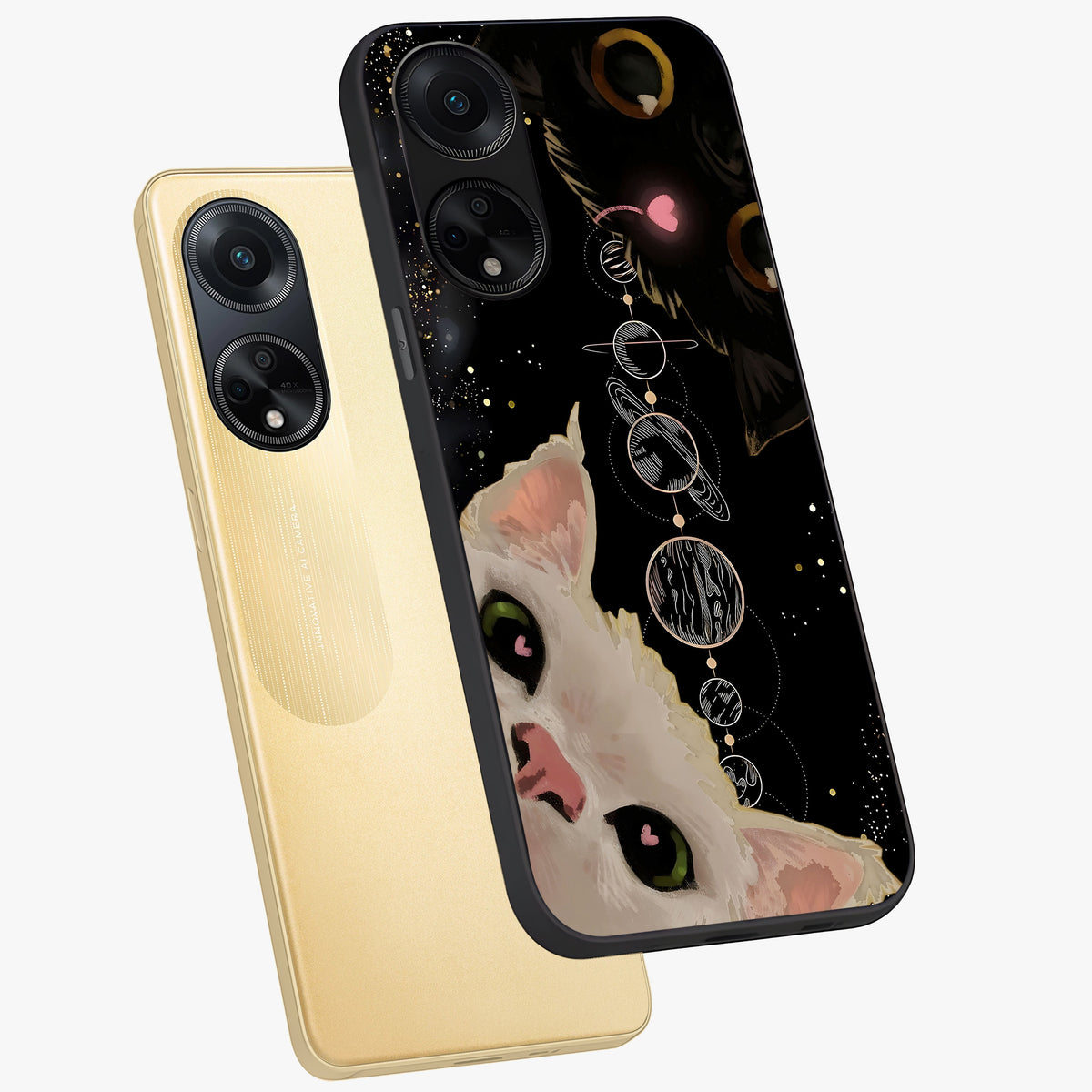 Galactic Cat Glass Case displayed in angled mockup highlighting celestial feline illustration with galaxy aesthetic style.