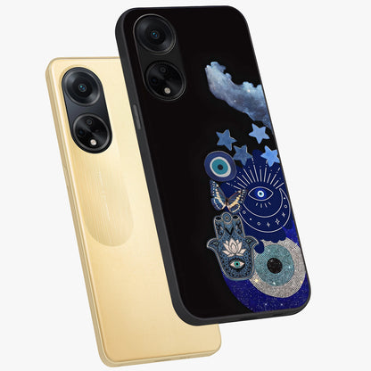 Galactic Charm Cluster Glass Case displayed in angled mockup highlighting luminous galaxy inspired design with dreamy aesthetic.