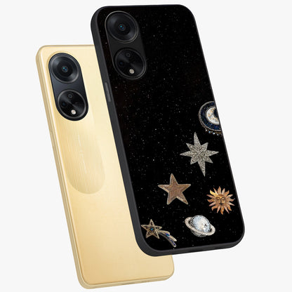 Galactic Charm Glow Glass Case displayed in angled mockup highlighting luminous galaxy inspired design with dreamy aesthetic.