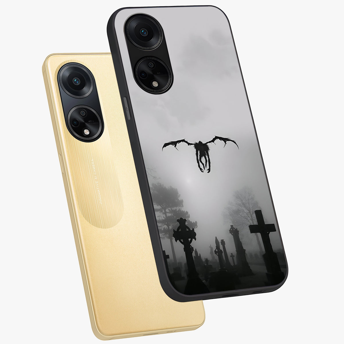 Graveyard Shadow Descent Glass Case displayed in angled mockup highlighting eerie shadow illustration with gothic aesthetic.