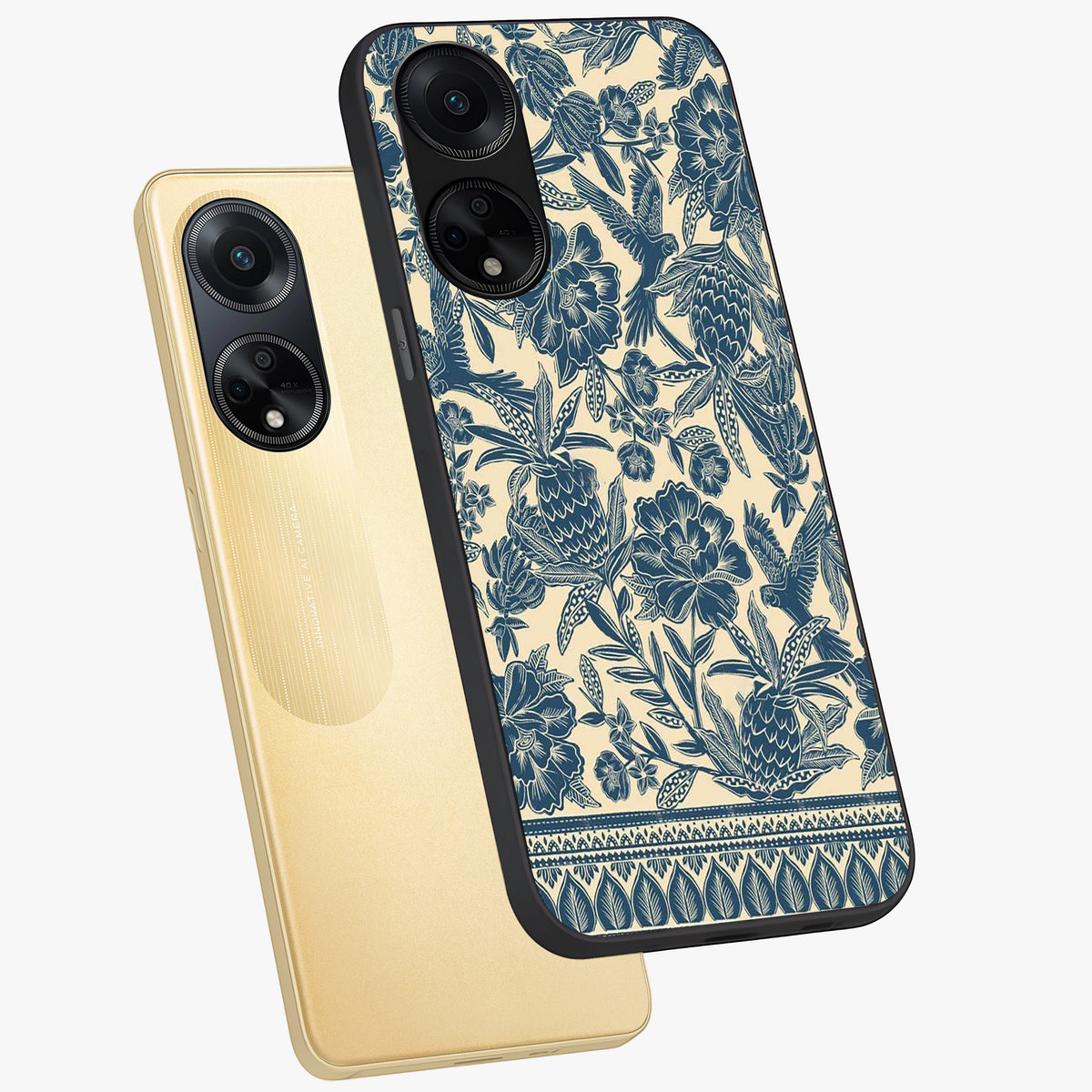 Heirloom Wild Bloom Glass Case displayed in angled mockup highlighting botanical bloom design with classic aesthetic style.