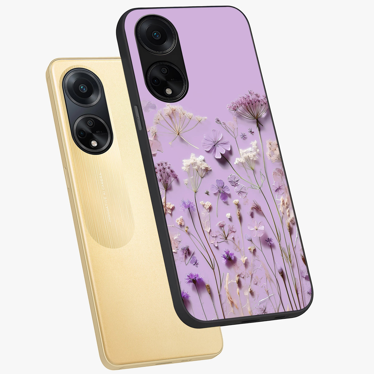 Lavender Blossom Dream Glass Case displayed in angled mockup highlighting dreamy lavender flower design with calming aesthetic style.