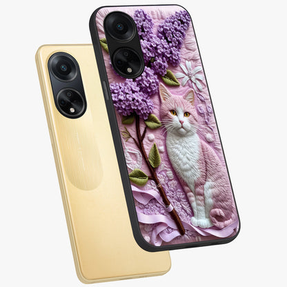 Lavender Cat Whimsy Glass Case displayed in angled mockup highlighting playful feline illustration with pastel lavender aesthetic.